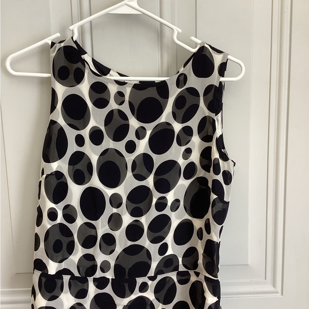 Talbots Black and Cream Silk Polka Dot Dress